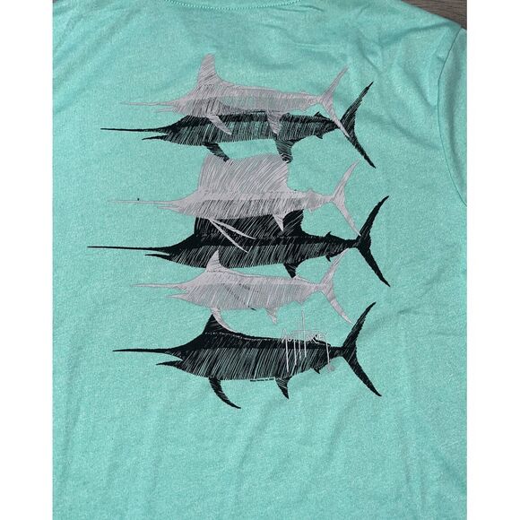 Boys Size Large Guy Harvey Boat Lines Long Sleeve Performance Hoodie Green - Picture 3 of 13